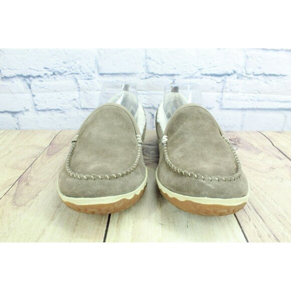 LL Bean Cement Suede Slip-On Fleece Lined Mountain Moccasin Slippers Size 8 M - Picture 4 of 9